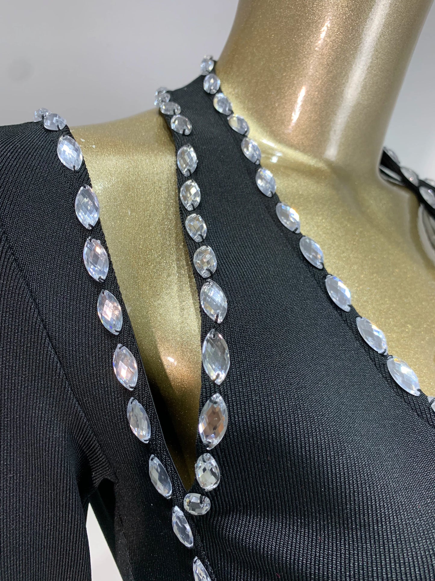Long Sleeve Halter Crystal Bustier Maxi Dress Black HV1808