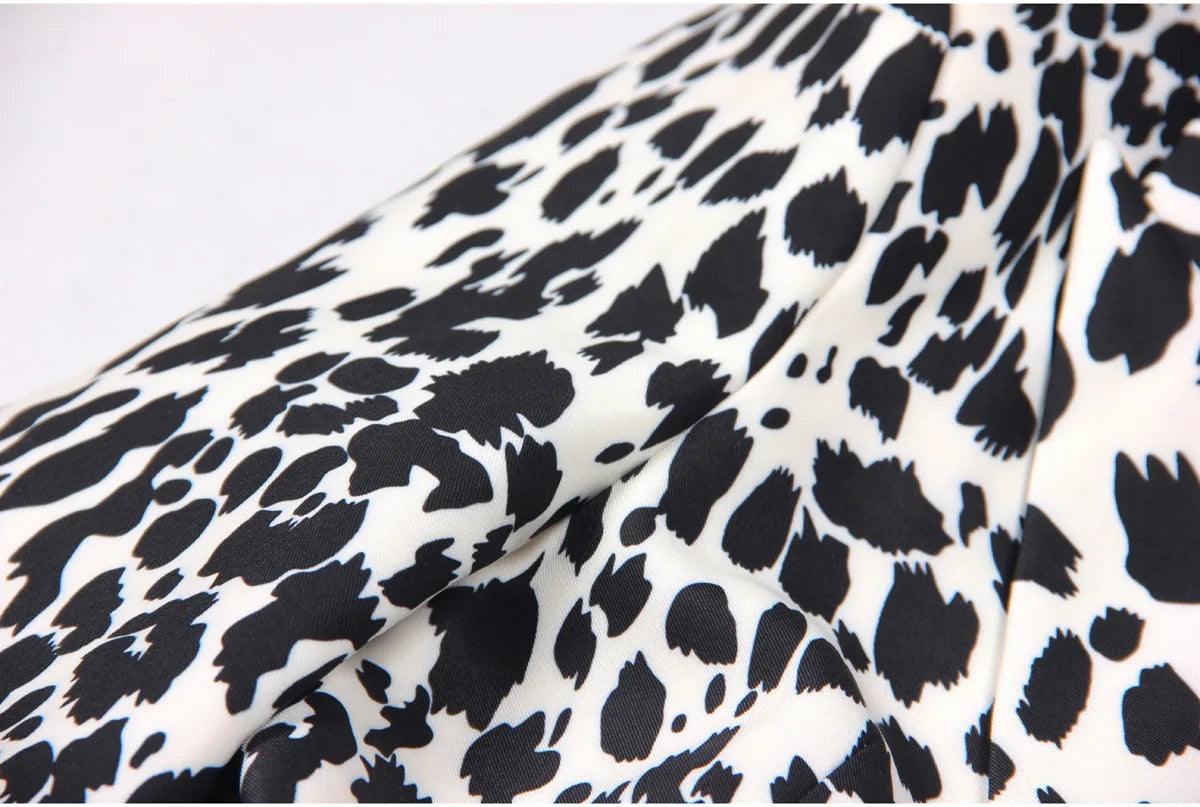 Long Sleeve Animal Print Blazer Black White