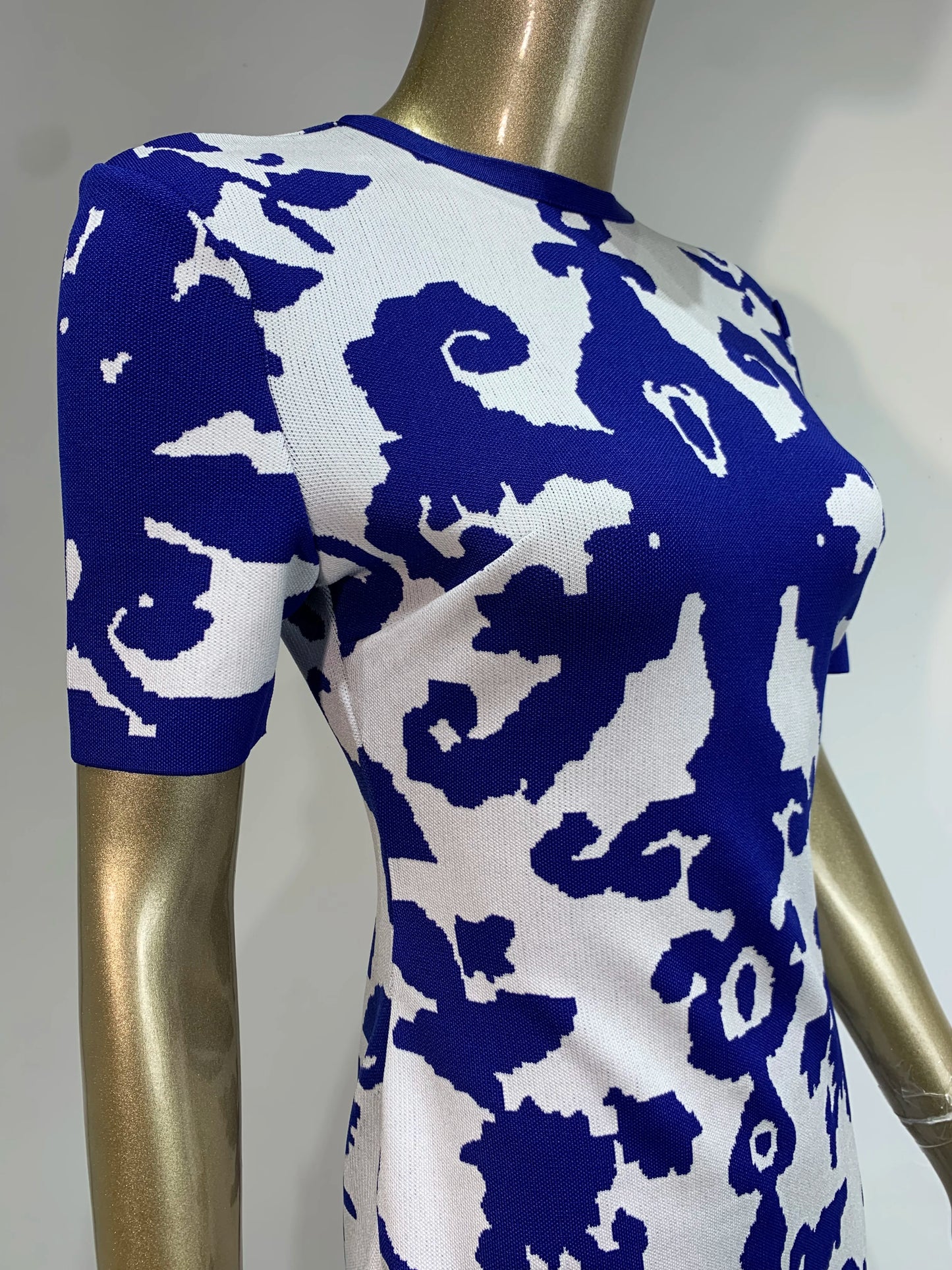 Short Sleeve Printed Maxi Dress Blue White HV1737