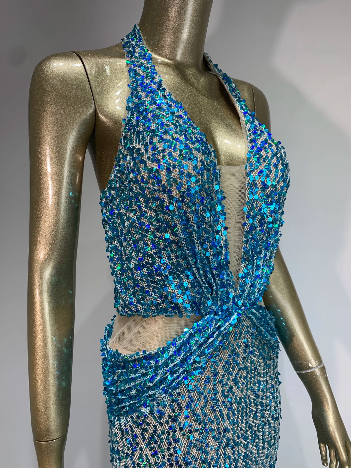Halter Sequin Maxi Dress Turquoise HV1539