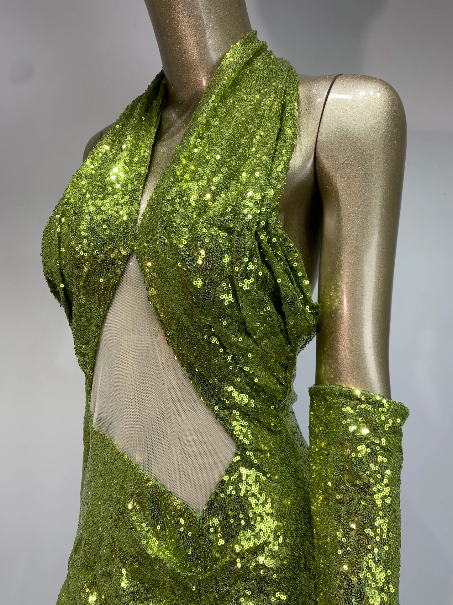 Halter Draped Sequin Maxi Dress Green HV1141