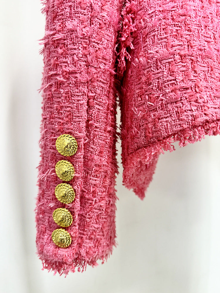 Long Sleeve Frayed Blazer Hot Pink