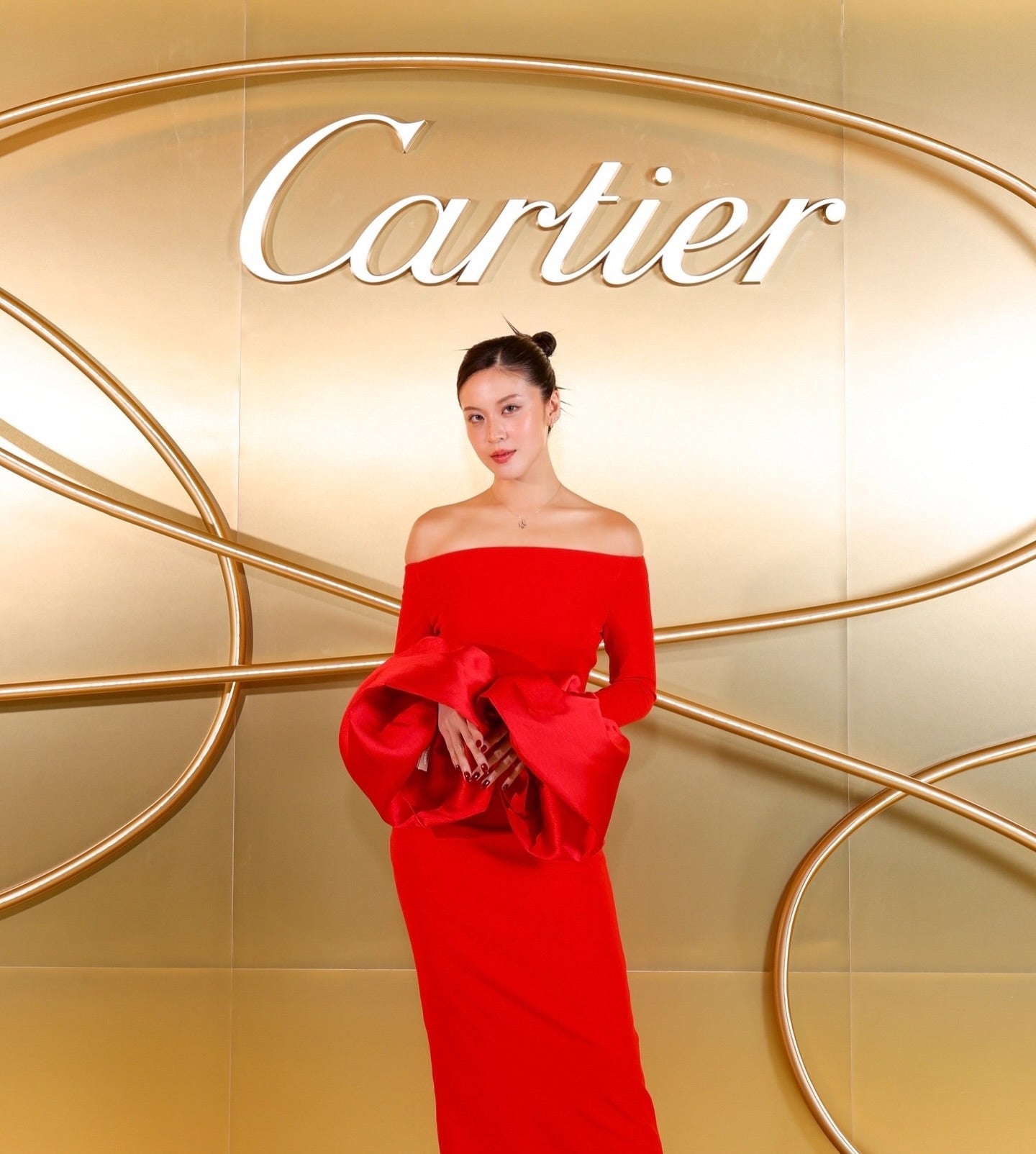 Long Sleeve Bardot Maxi Dress Red HV1855
