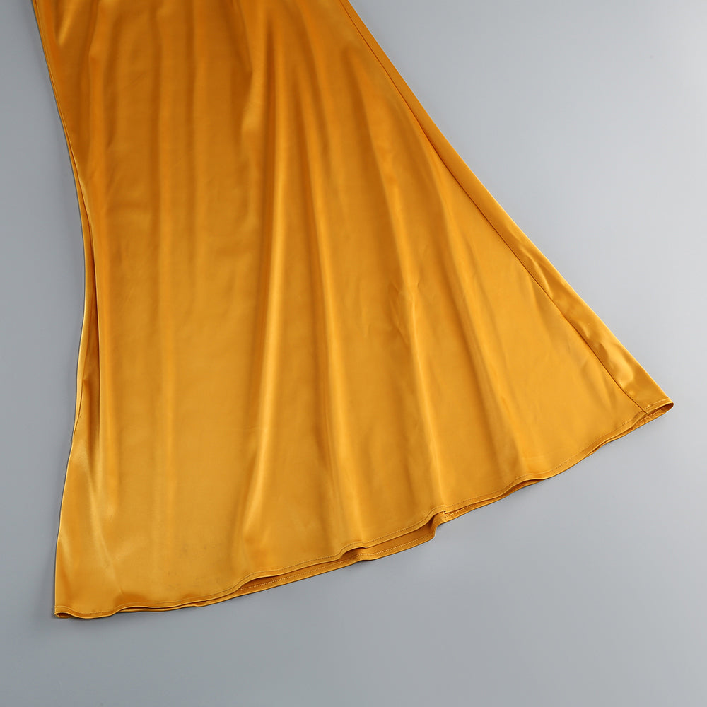 One Shoulder Draped Maxi Dress Gold HV1925
