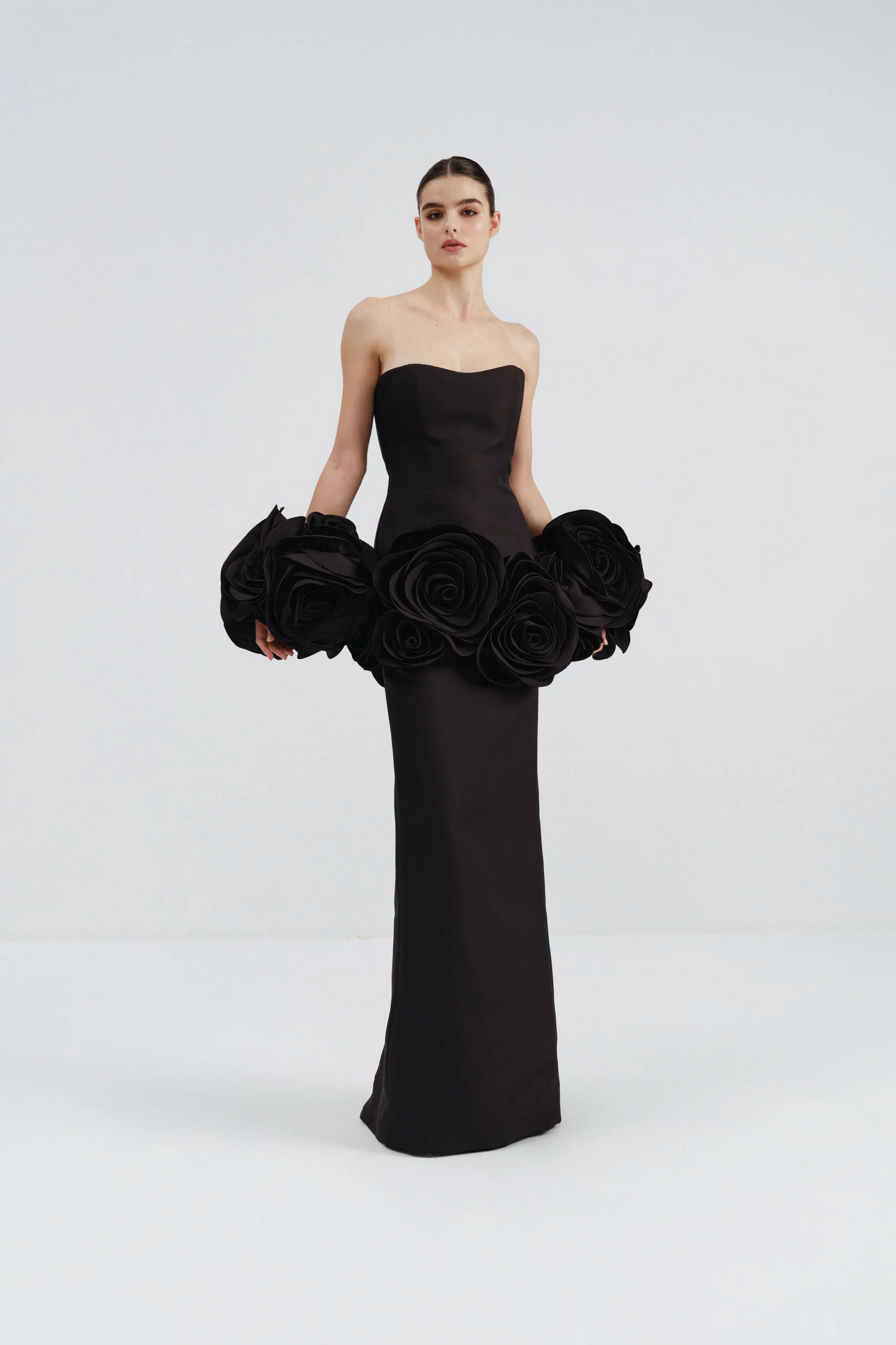 Strapless Floral Detail Maxi Dress