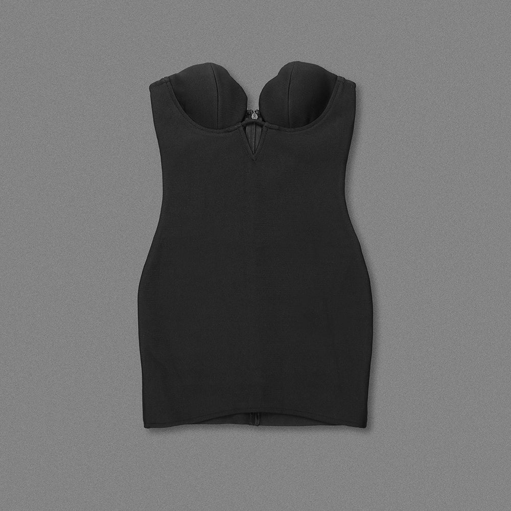 Strapless Scalloped Bustier Dress Black HV1509