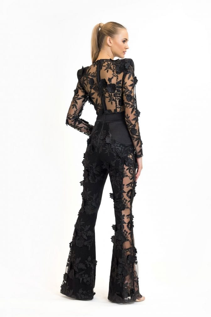 Long Sleeve Floral Lace Jumpsuit Black HV1988