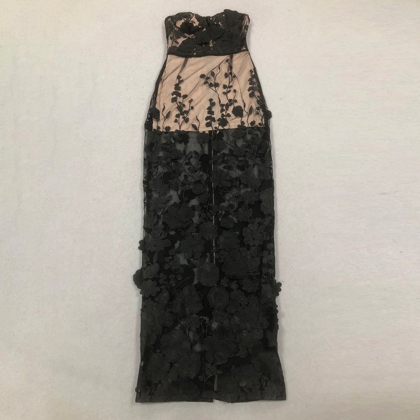 Strapless Floral Embroidered Maxi Dress Black HV2101