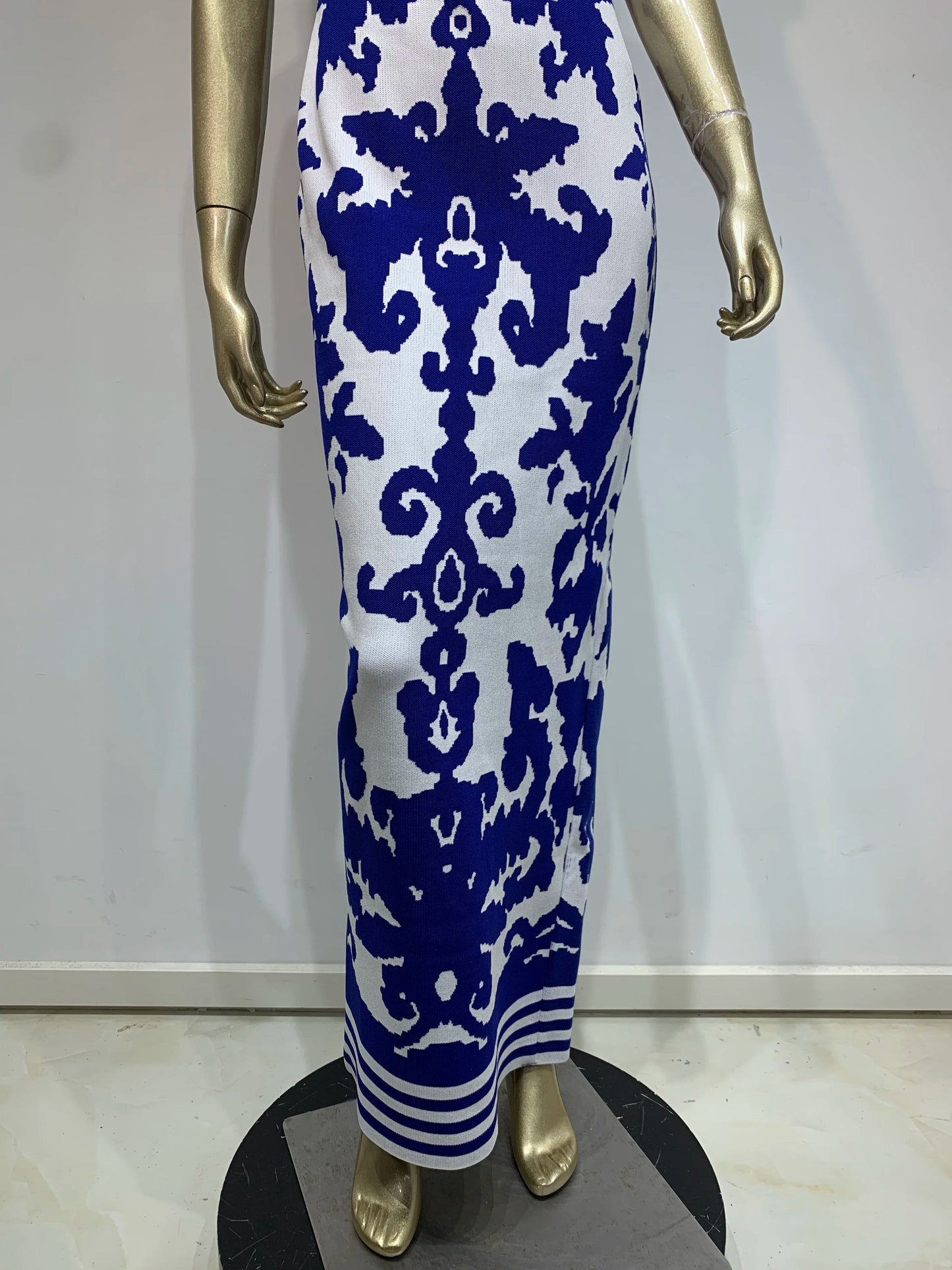 Short Sleeve Printed Maxi Dress Blue White HV1737