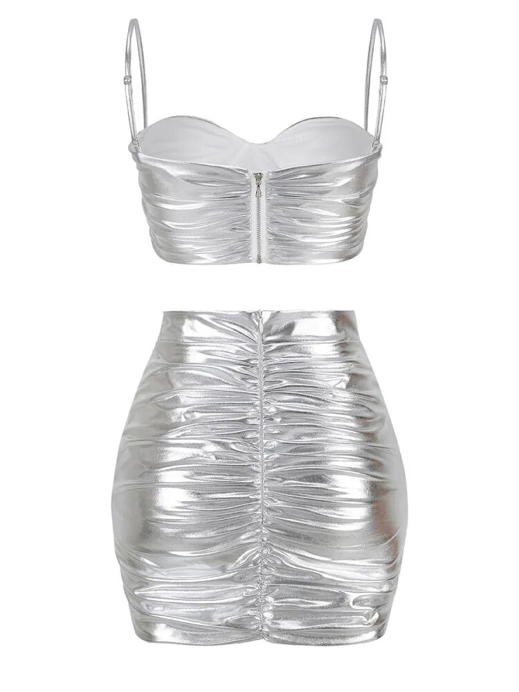 Ruched Bustier Two Piece Dress Silver HV972