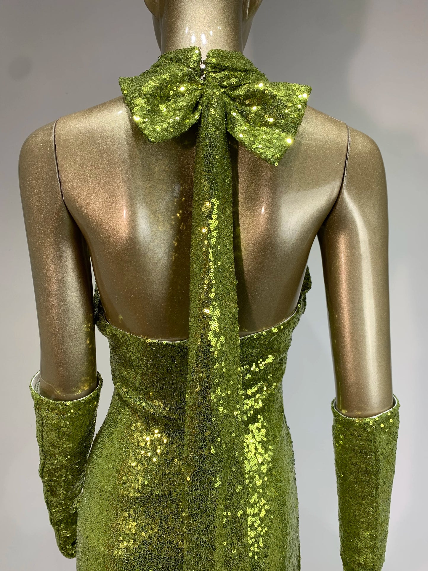 Halter Draped Sequin Maxi Dress Green HV1141