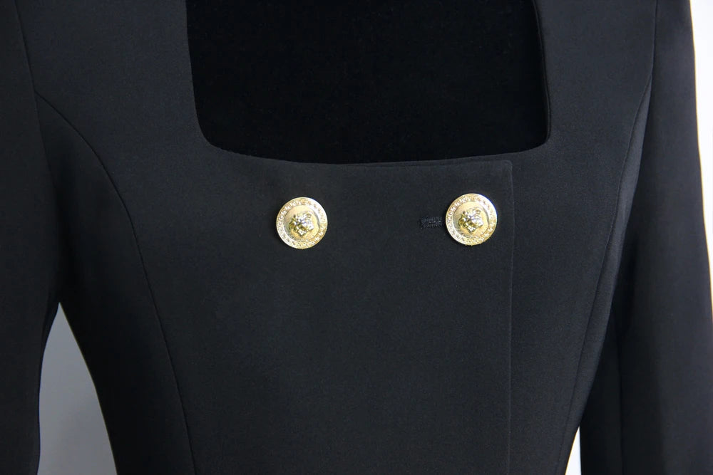 Long Sleeve Square Neck Dress Black