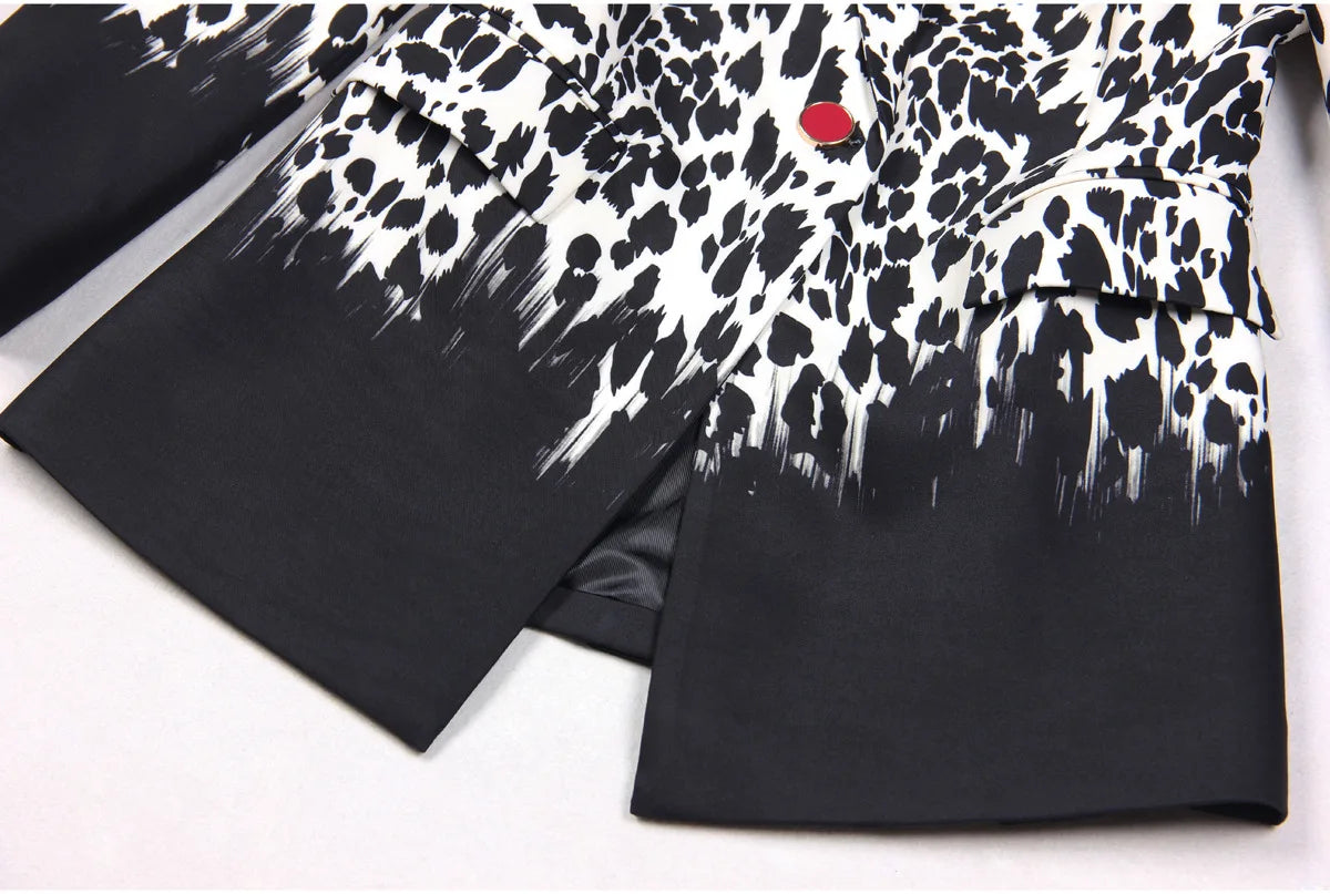 Long Sleeve Animal Print Blazer Black White