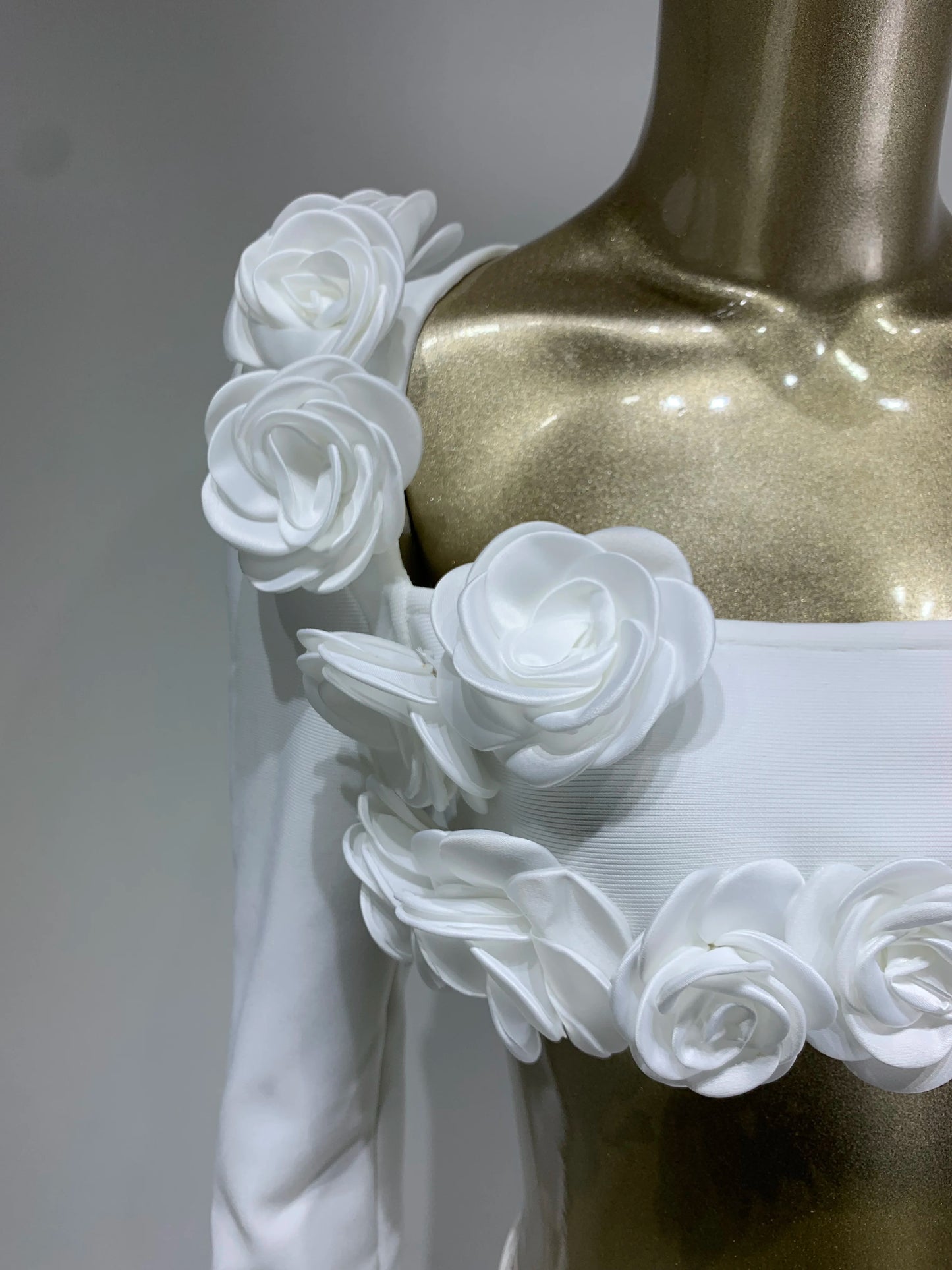 Long Sleeve Flower Detail Two Piece Maxi Dress White HV1155