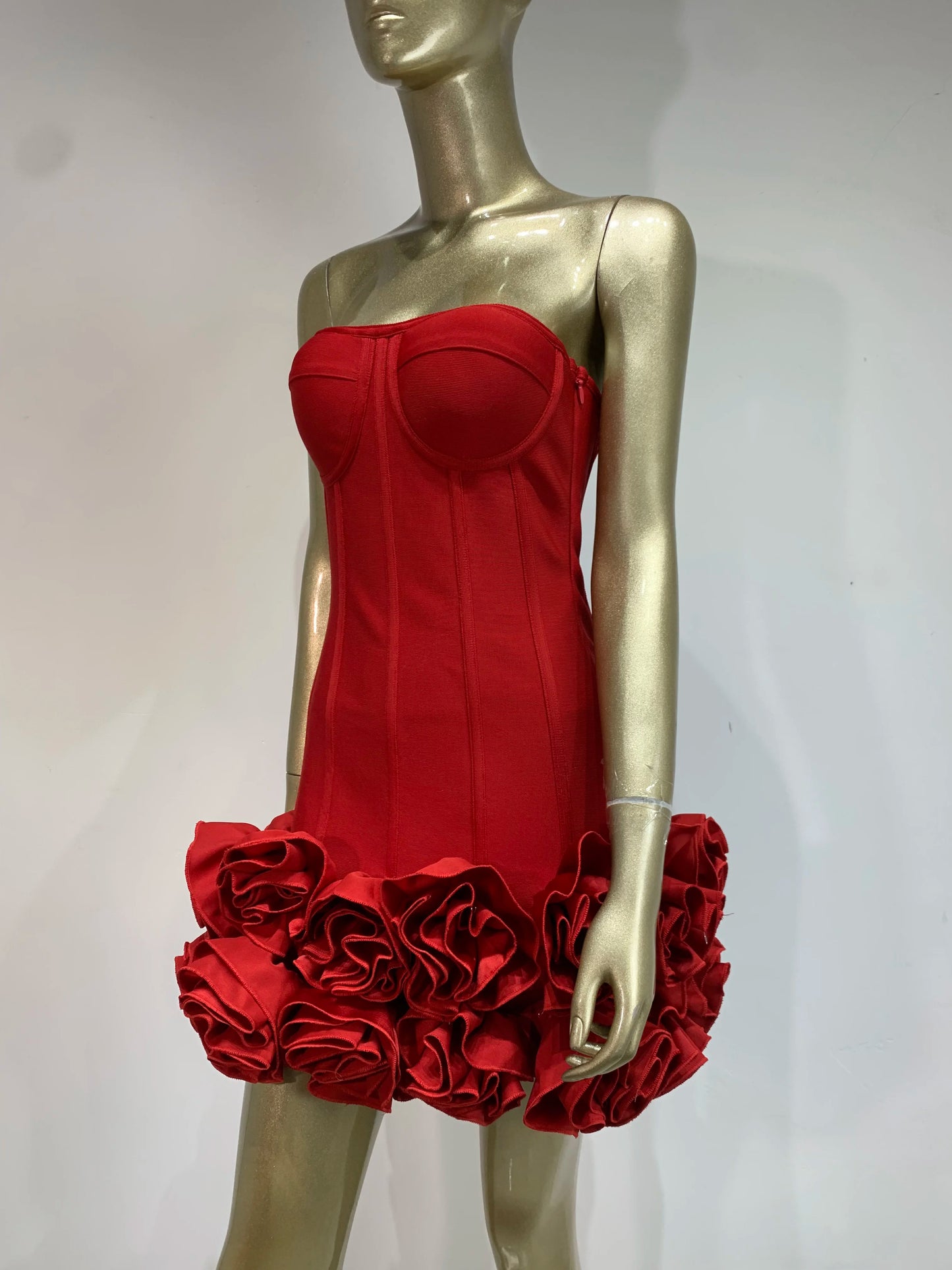 Strapless Corset Floral Ruffle Dress White HV1645