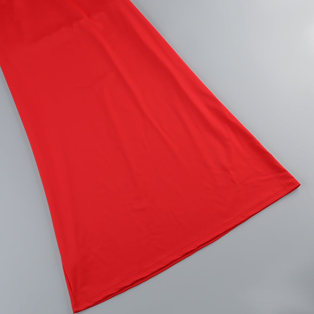 Long Sleeve Backless Maxi Dress Red