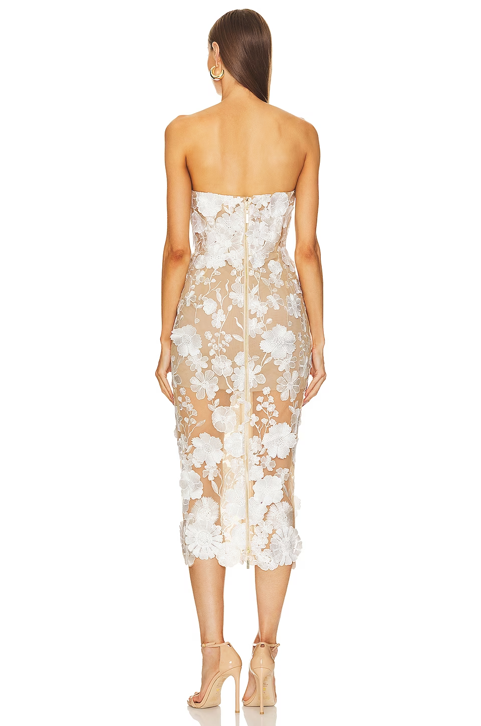 Strapless Bustier Floral Lace Midi Dress White HV1017