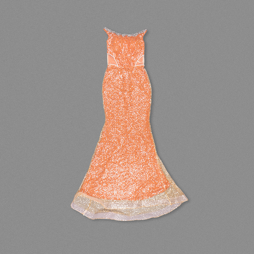 Strapless Crystal Sequin Maxi Dress Orange HV1756