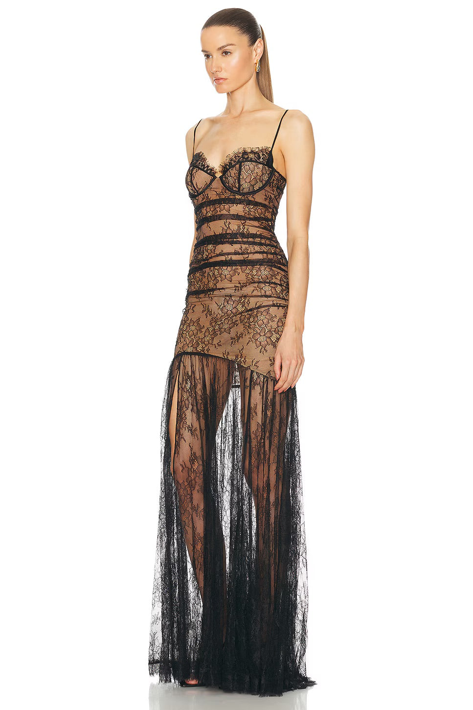 Lace Corset A Line Maxi Dress Black Nude HV1766
