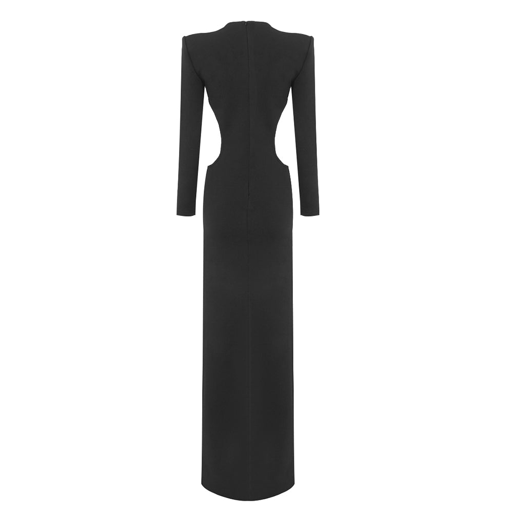 Long Sleeve Crystal Detail Maxi Dress Black HV9821