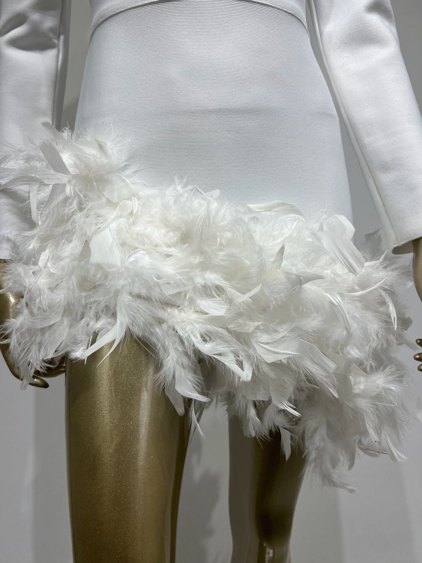 Long Sleeve Rhinestone Feather Dress HV9215