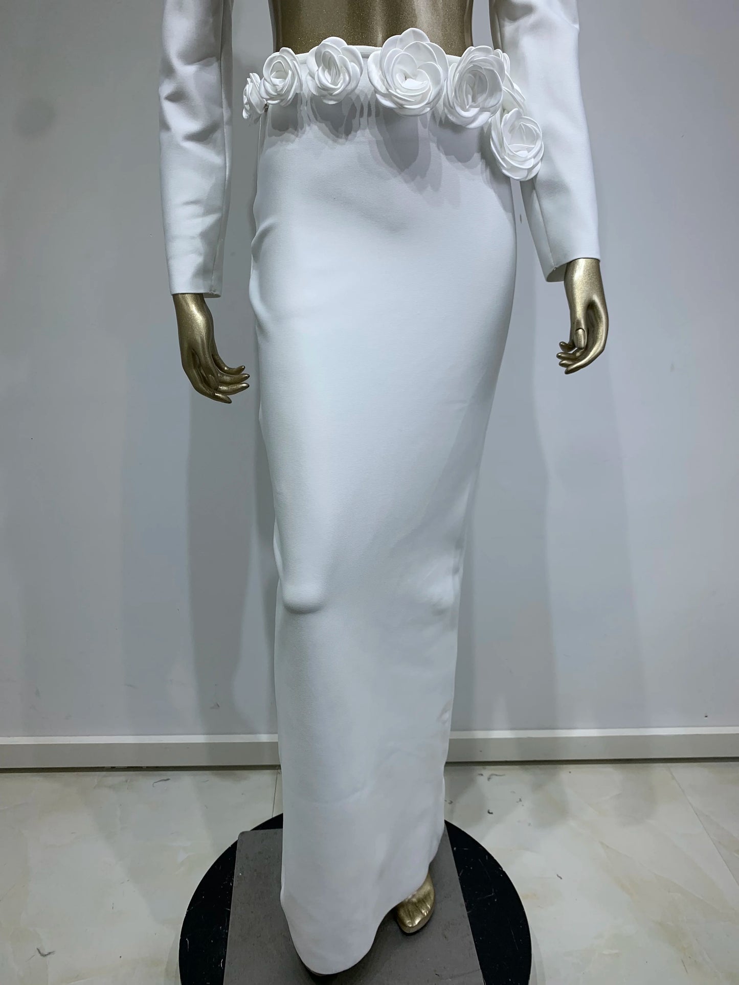 Long Sleeve Flower Detail Two Piece Maxi Dress White HV1155