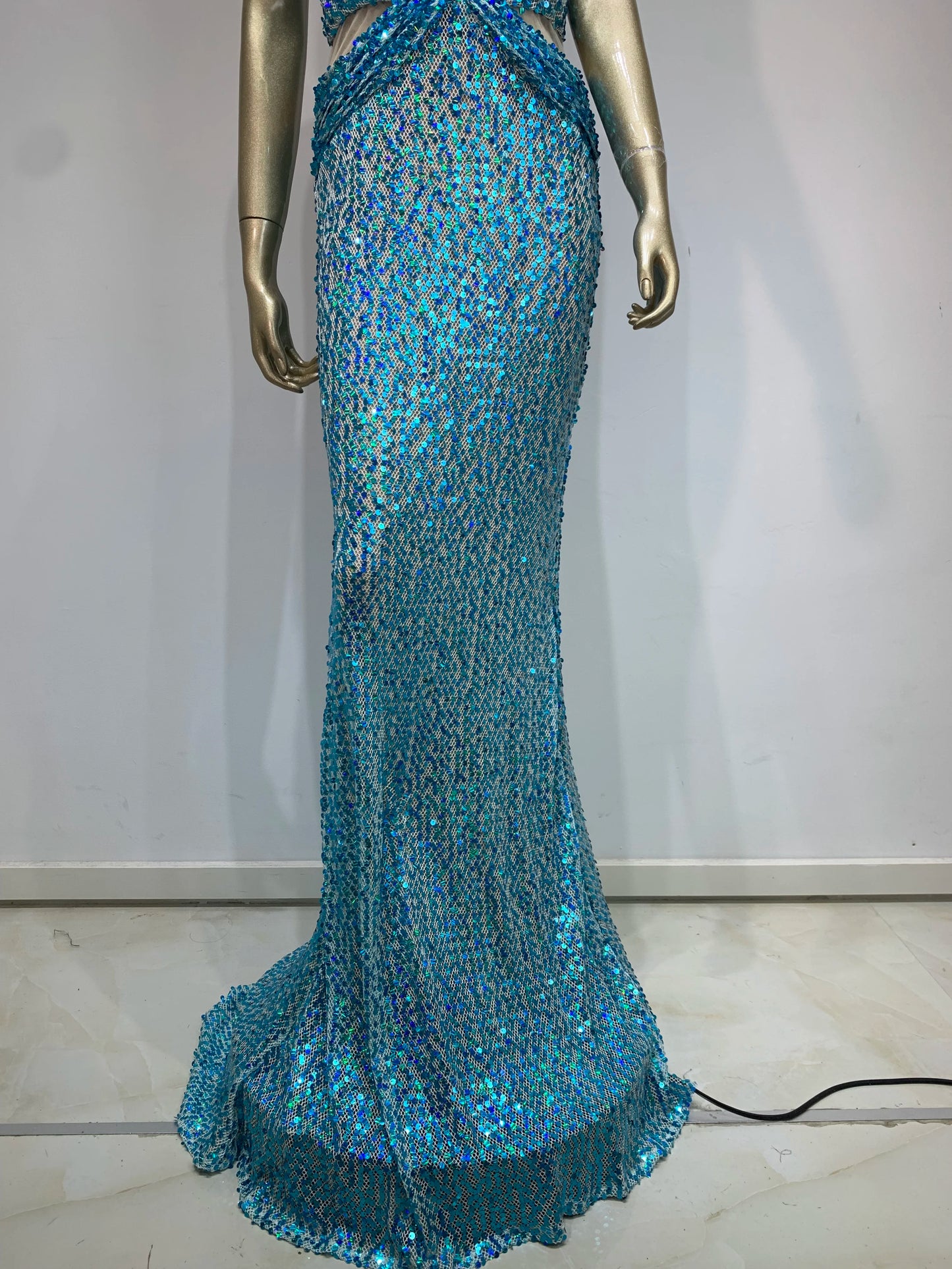 Halter Sequin Maxi Dress Turquoise HV1539