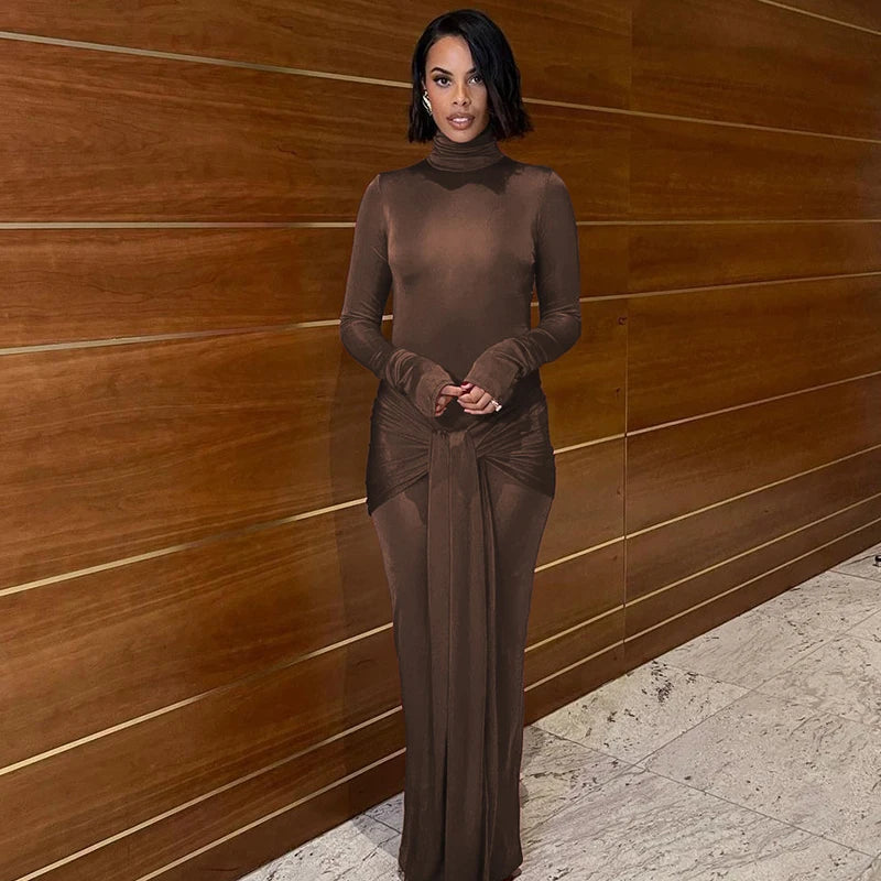 Long Sleeve Ruched Detail Maxi Dress