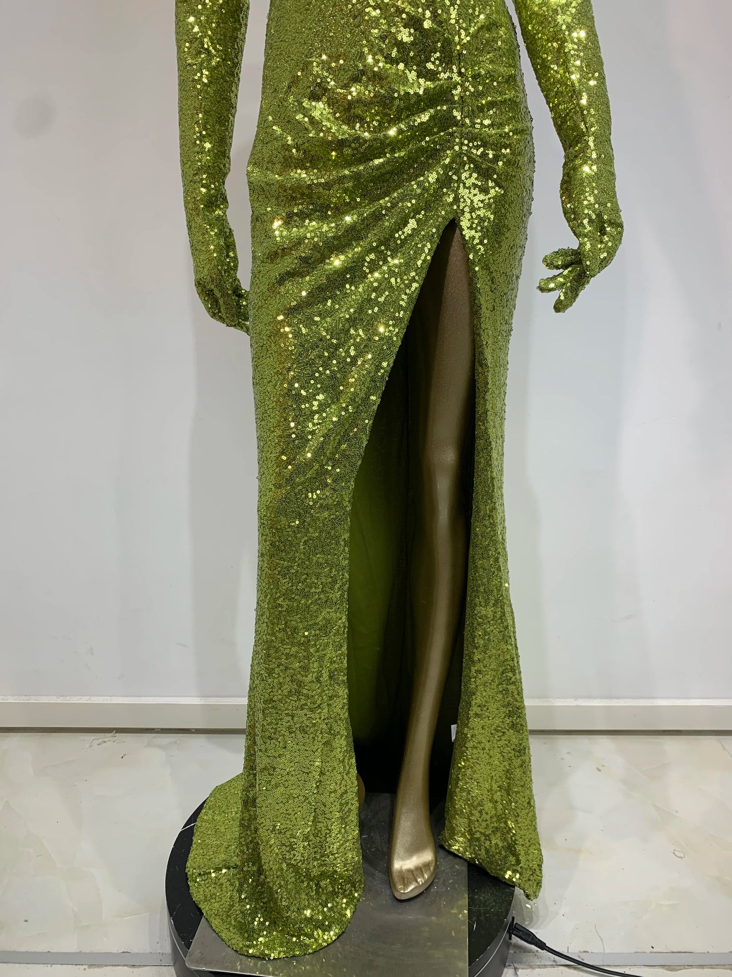 Halter Draped Sequin Maxi Dress Green HV1141