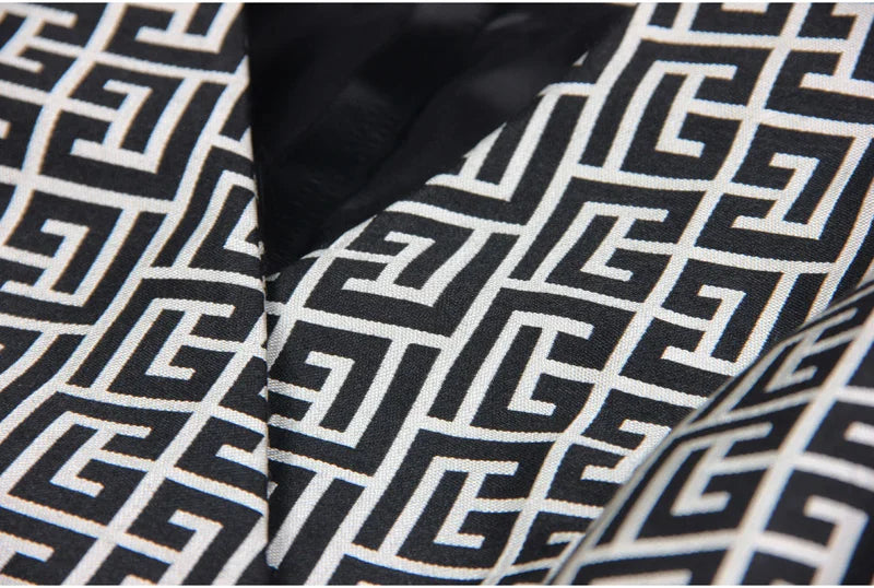 Long Sleeve Button Blazer Dress Black White