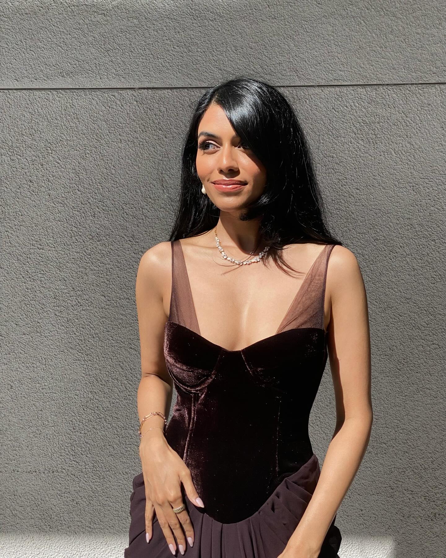 Velvet Bustier Draped Maxi Dress Brown HV2136