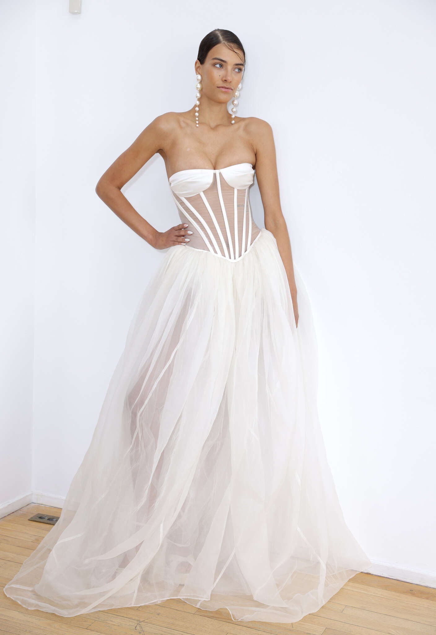 Strapless Corset A Line Maxi Dress White HV1963