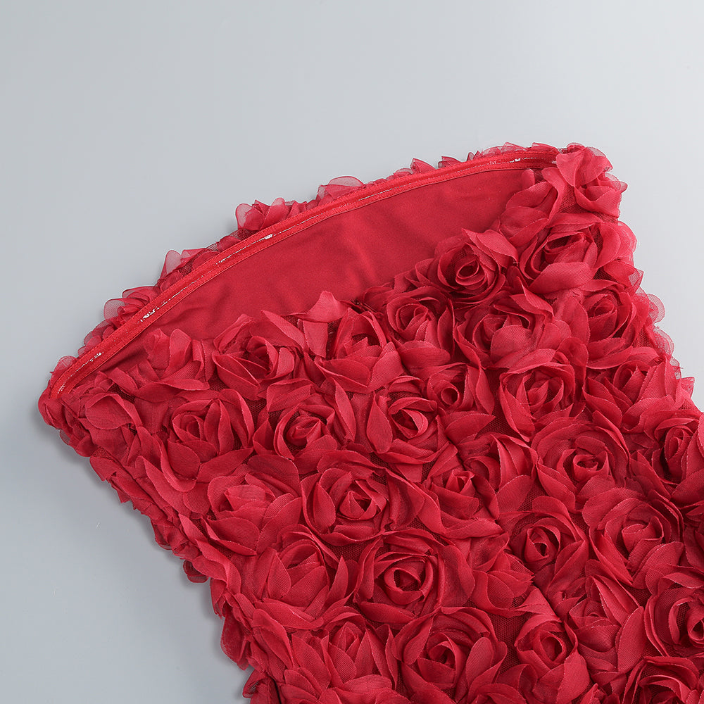 Strapless Floral Dress Red HV1867