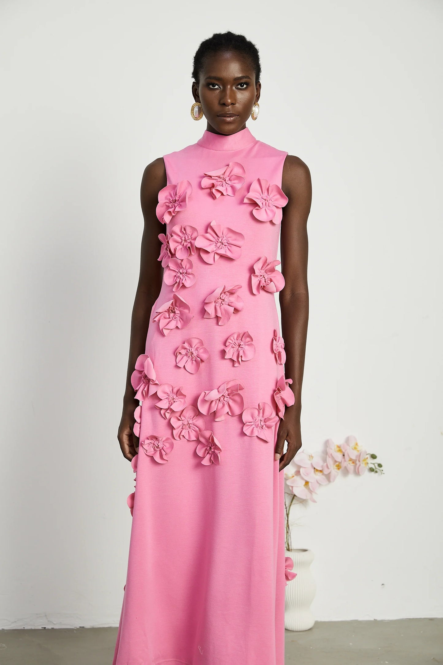 Floral A Line Maxi Dress Hot Pink HV2035