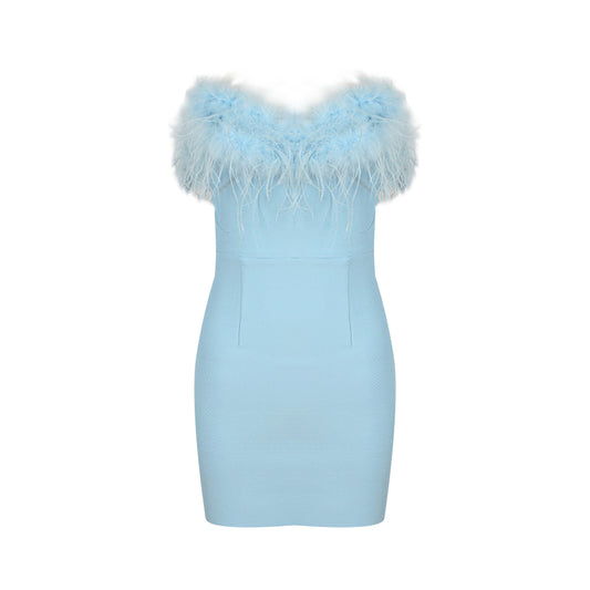 Strapless Feather Dress Blue HV9880