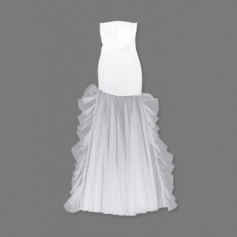 Strapless Floral Ruffle Mesh White Black HV1499
