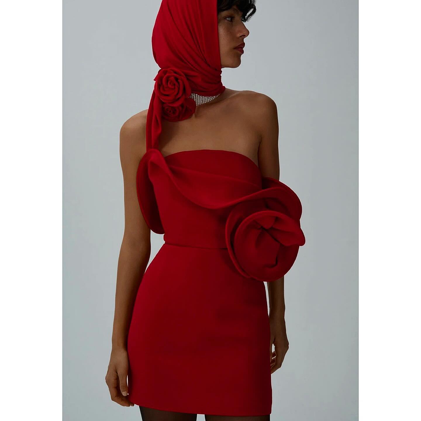 Strapless Flower Dress Red HV1896