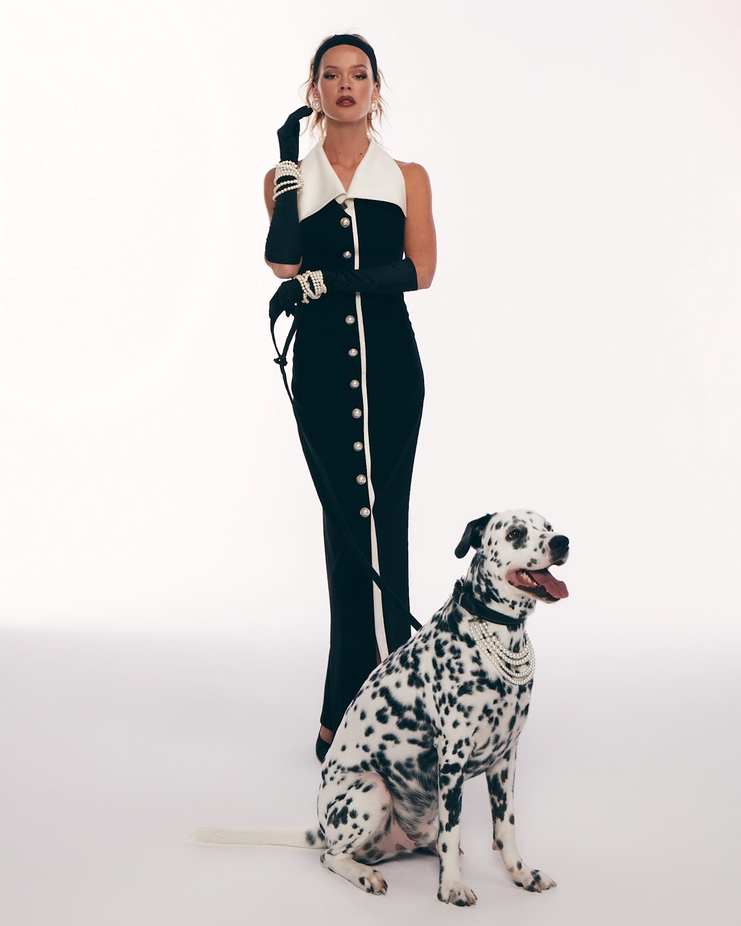 Halter Collar Maxi Dress Black White HV1780