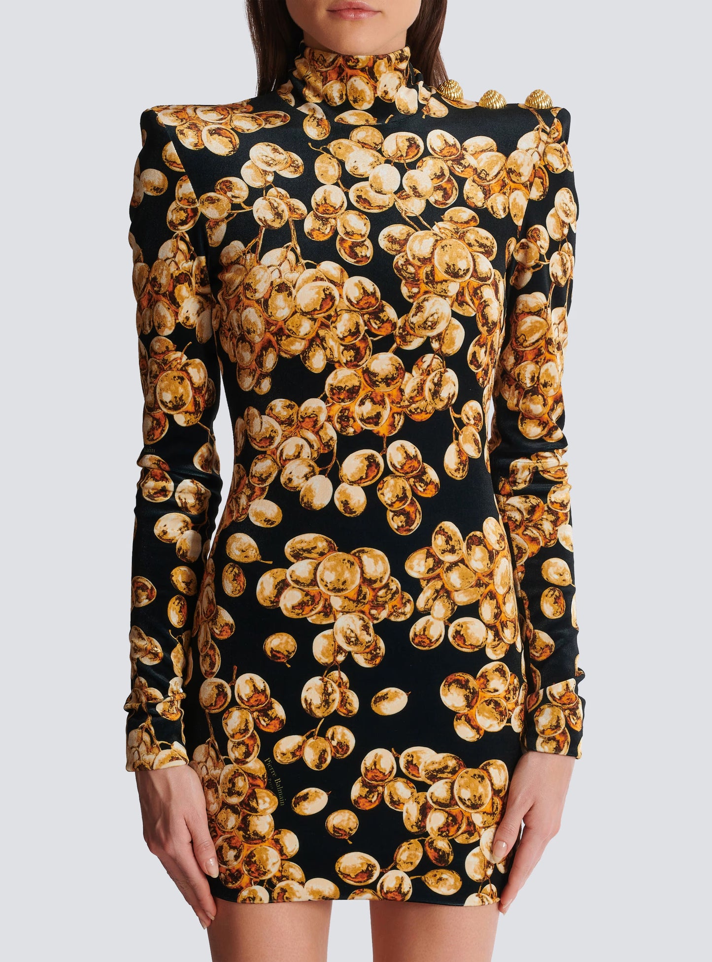 Long Sleeve Printed Dress Gold Black HV1859