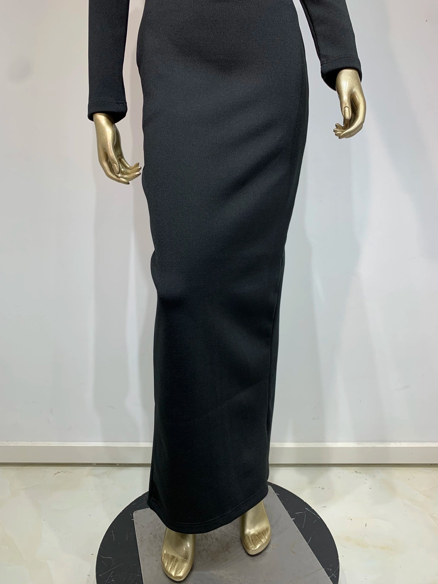 Long Sleeve Halter Crystal Bustier Maxi Dress Black HV1808