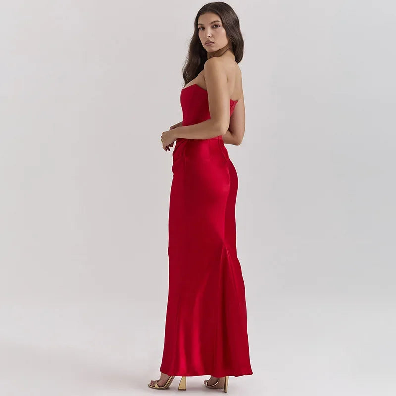 Strapless Corset Draped Maxi Dress