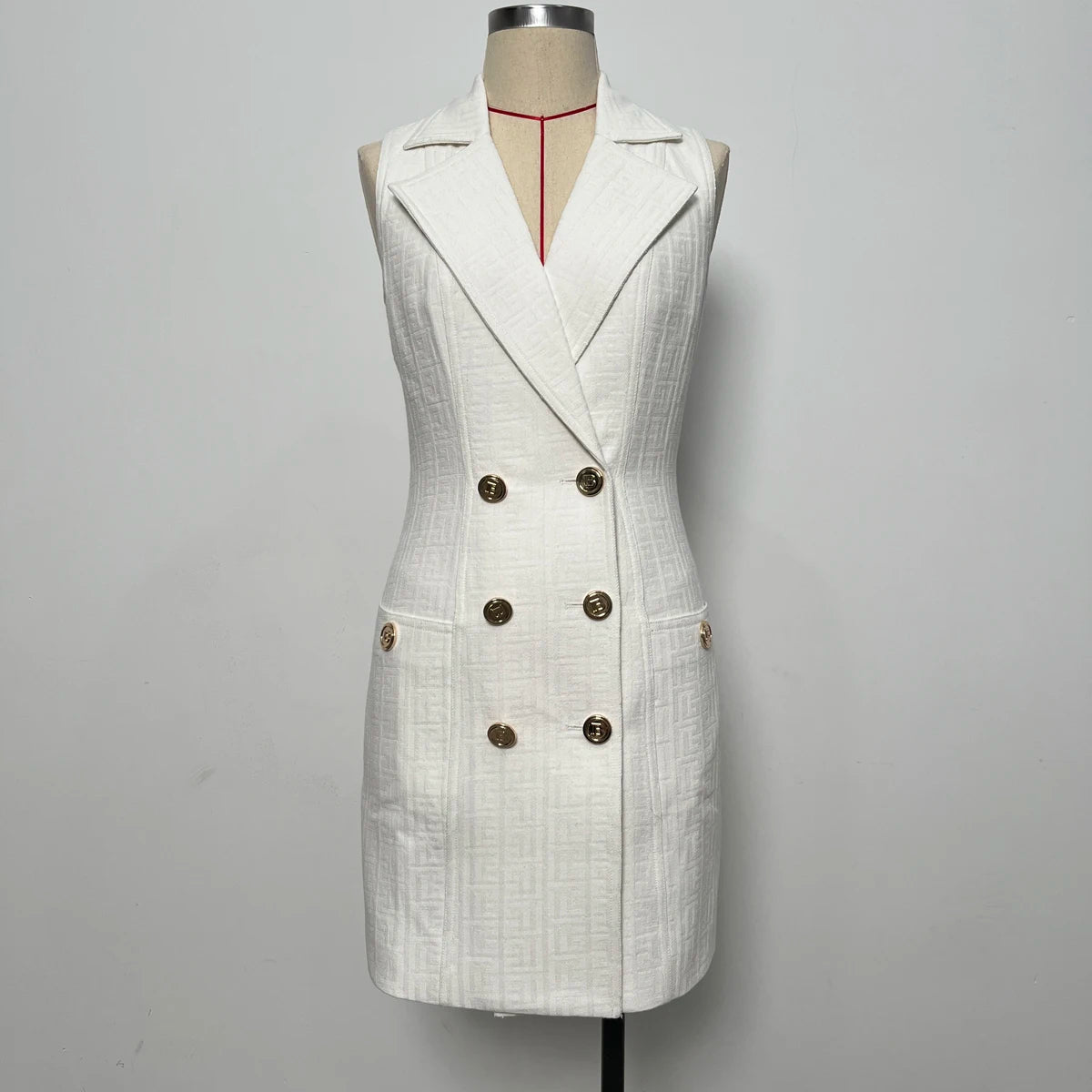 Sleeveless Jacquard Blazer Dress Peach