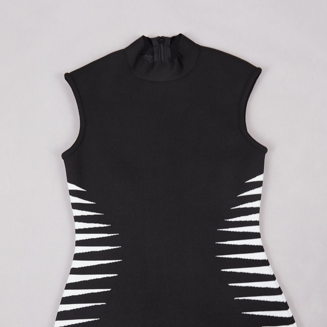 Contrast Midi Dress Black White