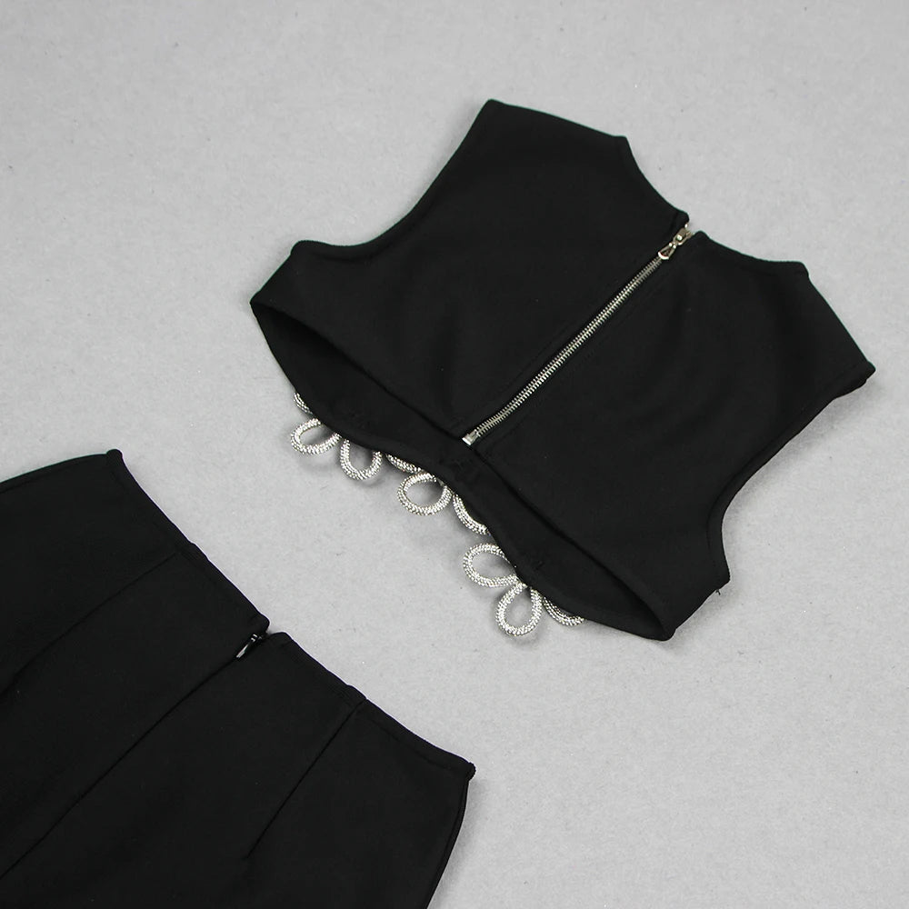 Crystal Flower Two Piece Dress Black HV9950