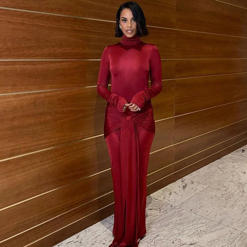 Long Sleeve Ruched Detail Maxi Dress