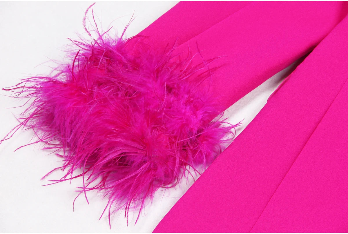Long Sleeve Feather Crystal Blazer Hot Pink