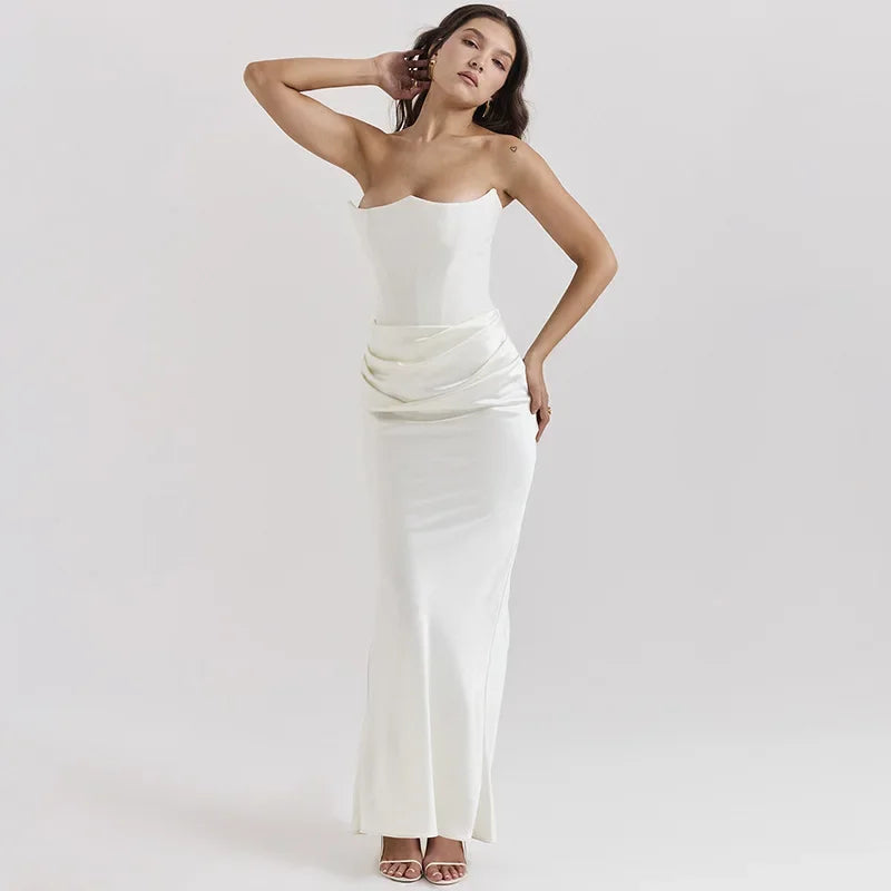 Strapless Corset Draped Maxi Dress