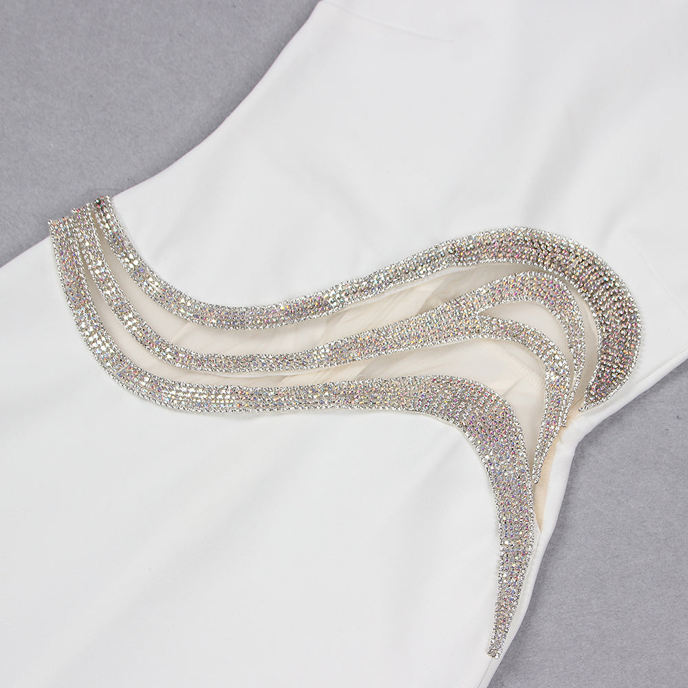 One Shoulder Embellished Maxi Dress White HV9265