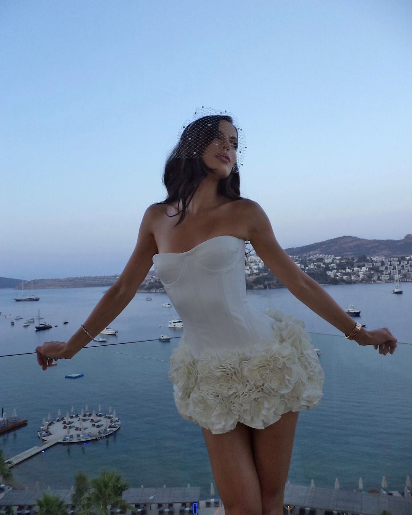 Strapless Corset Floral Ruffle Dress White HV1645