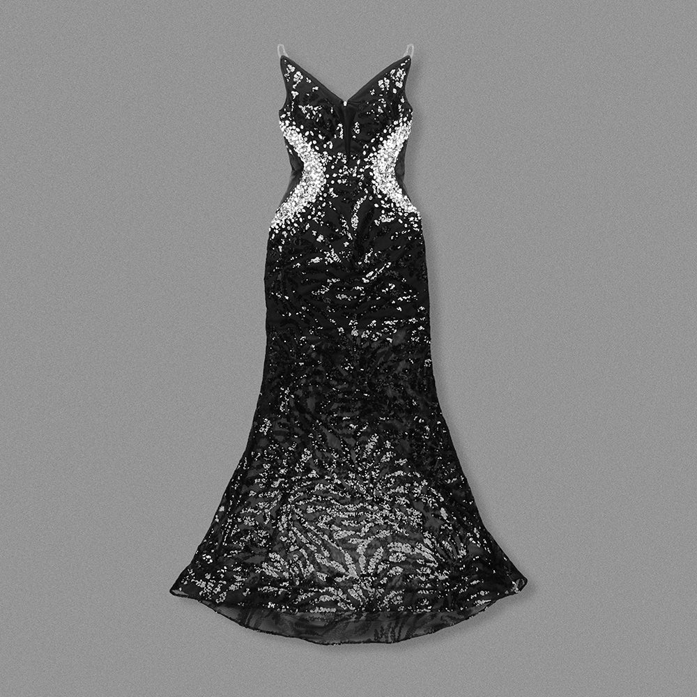 Crystal Sequined Maxi Dress Black HV2081